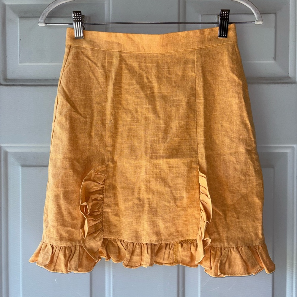 IM Vely orange linen ruffle mini skirt size S